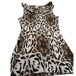 Alberto Makali Women's XL Animal Print Pleated Ruffled Sleeveless Top Blouse
